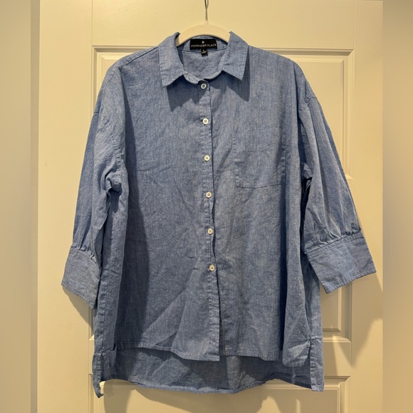 Tuckernuck Pomander Place L Blue Linen Button Down Shirt - Picture 1 of 7